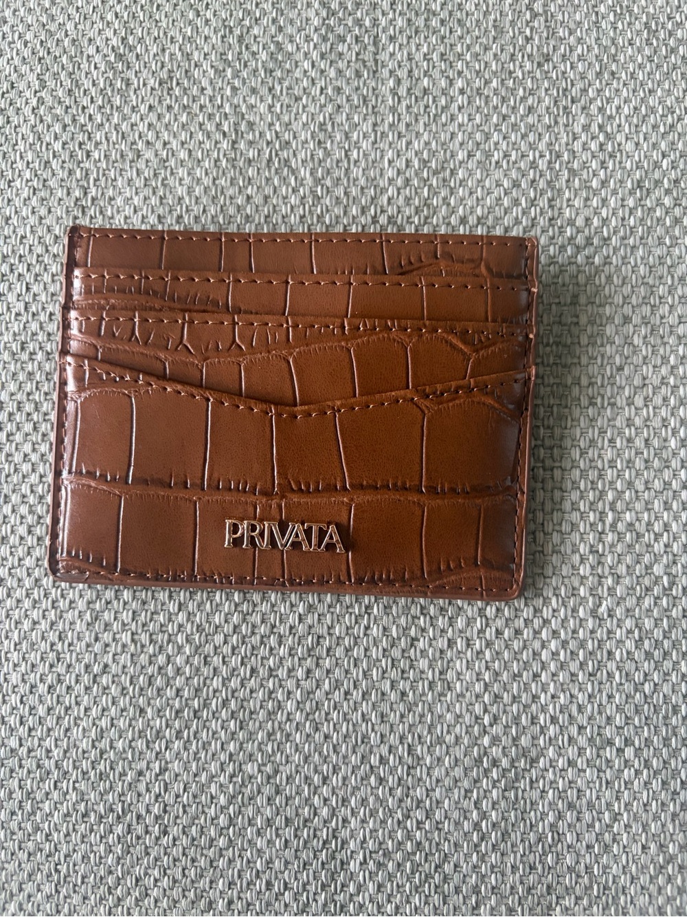 Privata Croc-Embossed Leather Card Holder - Brown - New in Box